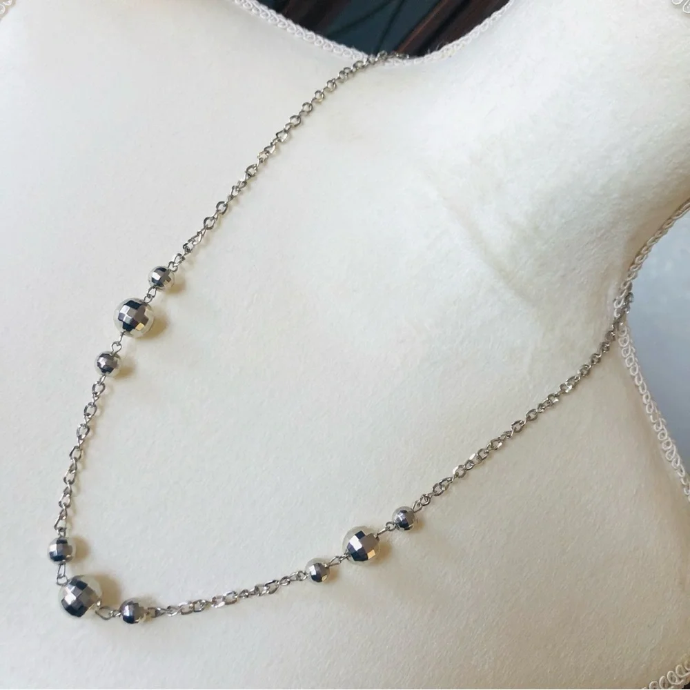 Faceted silver sparkle beaded chain necklace